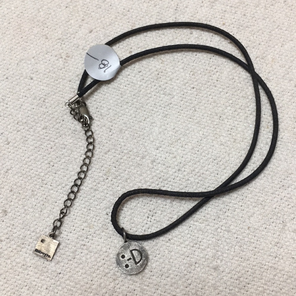 Reversible sterling happy face emoji BFF necklace